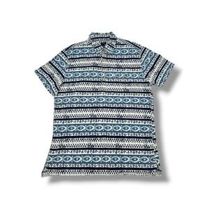 J.Crew Indigo Tribal Print Popover Shirt Men's L 100% Cotton Coastal Resort Boho